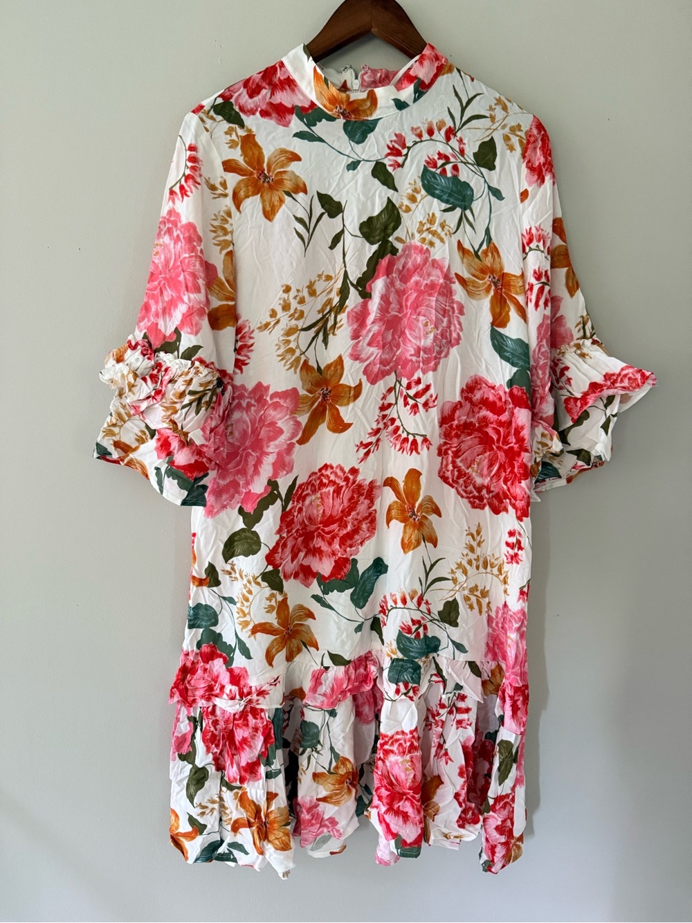 Petal & Pup High Neck Pink Floral Ruffle Shift Dress XL NWOT